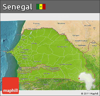 Physical 3D Map of Senegal, satellite outside