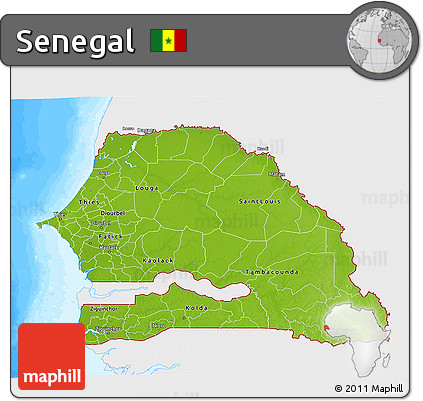 Physical 3D Map of Senegal, single color outside, bathymetry sea