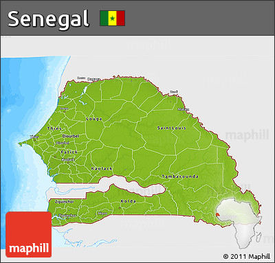Physical 3D Map of Senegal, single color outside, bathymetry sea