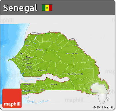 Physical 3D Map of Senegal, single color outside, bathymetry sea