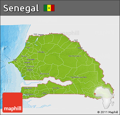 Physical 3D Map of Senegal, single color outside, bathymetry sea, shaded relief sea
