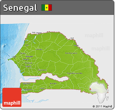 Physical 3D Map of Senegal, single color outside, bathymetry sea, shaded relief sea