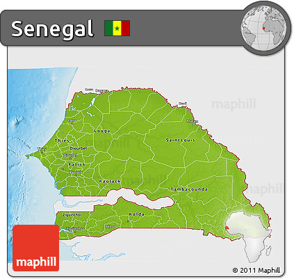 Physical 3D Map of Senegal, single color outside