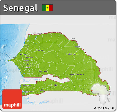 Physical 3D Map of Senegal, single color outside