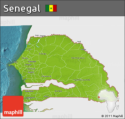 Physical 3D Map of Senegal, single color outside, satellite sea
