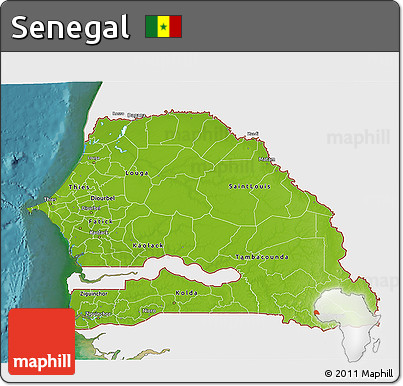 Physical 3D Map of Senegal, single color outside, satellite sea