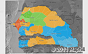 Political 3D Map of Senegal, darken, desaturated
