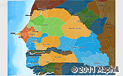 Political 3D Map of Senegal, darken, land only