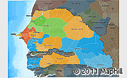 Political 3D Map of Senegal, darken, semi-desaturated, land only