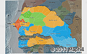 Political 3D Map of Senegal, darken, semi-desaturated
