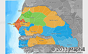 Political 3D Map of Senegal, desaturated, land only