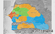 Political 3D Map of Senegal, desaturated