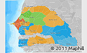 Political 3D Map of Senegal, lighten, desaturated, land only