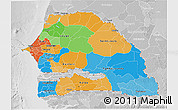 Political 3D Map of Senegal, lighten, desaturated