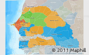 Political 3D Map of Senegal, lighten, semi-desaturated, land only