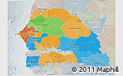 Political 3D Map of Senegal, lighten, semi-desaturated