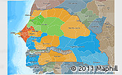 Political 3D Map of Senegal, semi-desaturated, land only