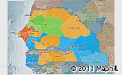 Political 3D Map of Senegal, semi-desaturated