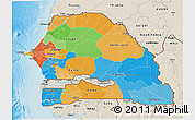 Political 3D Map of Senegal, shaded relief outside