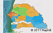 Political 3D Map of Senegal, single color outside, satellite sea