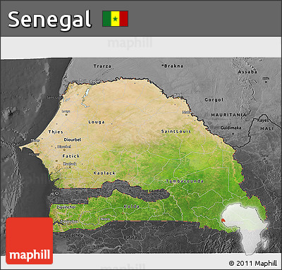 Satellite 3D Map of Senegal, darken, desaturated