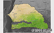 Satellite 3D Map of Senegal, darken, desaturated