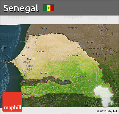 Satellite 3D Map of Senegal, darken