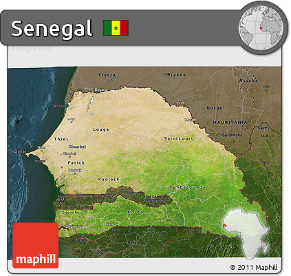 Satellite 3D Map of Senegal, darken