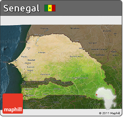 Satellite 3D Map of Senegal, darken