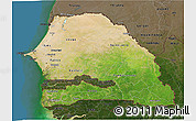 Satellite 3D Map of Senegal, darken, land only