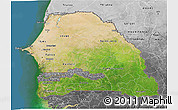 Satellite 3D Map of Senegal, desaturated, land only
