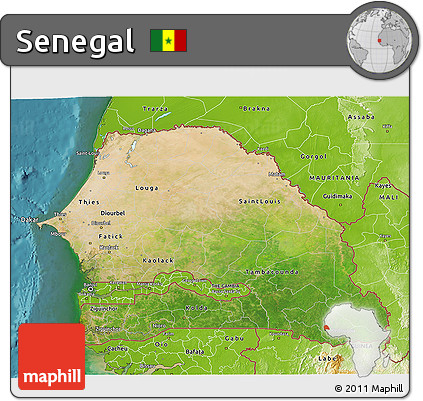 Satellite 3D Map of Senegal, physical outside, satellite sea