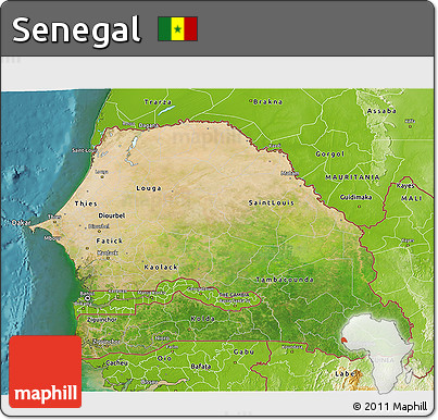 Satellite 3D Map of Senegal, physical outside, satellite sea