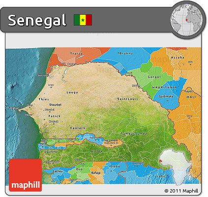 Satellite 3D Map of Senegal, political outside, satellite sea