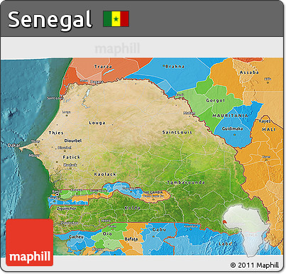 Satellite 3D Map of Senegal, political outside, satellite sea