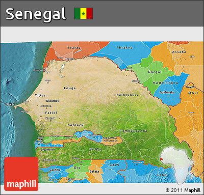 Satellite 3D Map of Senegal, political outside, satellite sea