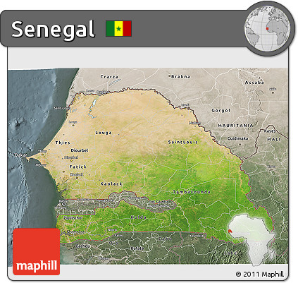 Satellite 3D Map of Senegal, semi-desaturated