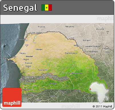 Satellite 3D Map of Senegal, semi-desaturated