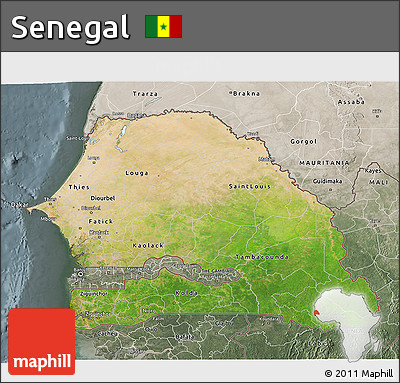 Satellite 3D Map of Senegal, semi-desaturated