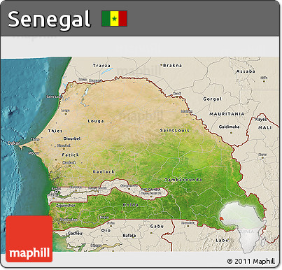 Satellite 3D Map of Senegal, shaded relief outside, satellite sea