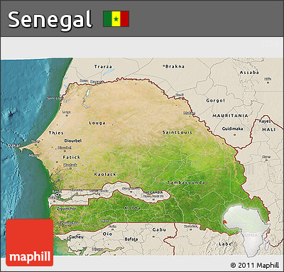 Satellite 3D Map of Senegal, shaded relief outside, satellite sea