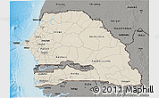 Shaded Relief 3D Map of Senegal, darken, semi-desaturated, land only