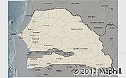 Shaded Relief 3D Map of Senegal, darken, semi-desaturated