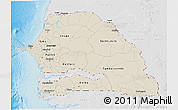 Shaded Relief 3D Map of Senegal, lighten, desaturated, land only