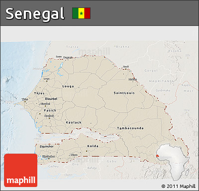 Shaded Relief 3D Map of Senegal, lighten