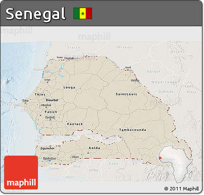 Shaded Relief 3D Map of Senegal, lighten