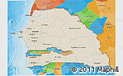 Shaded Relief 3D Map of Senegal, political outside