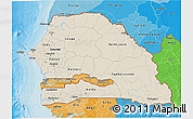 Shaded Relief 3D Map of Senegal, political shades outside