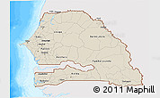 Shaded Relief 3D Map of Senegal, single color outside, bathymetry sea