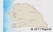 Shaded Relief 3D Map of Senegal, single color outside, bathymetry sea, shaded relief sea